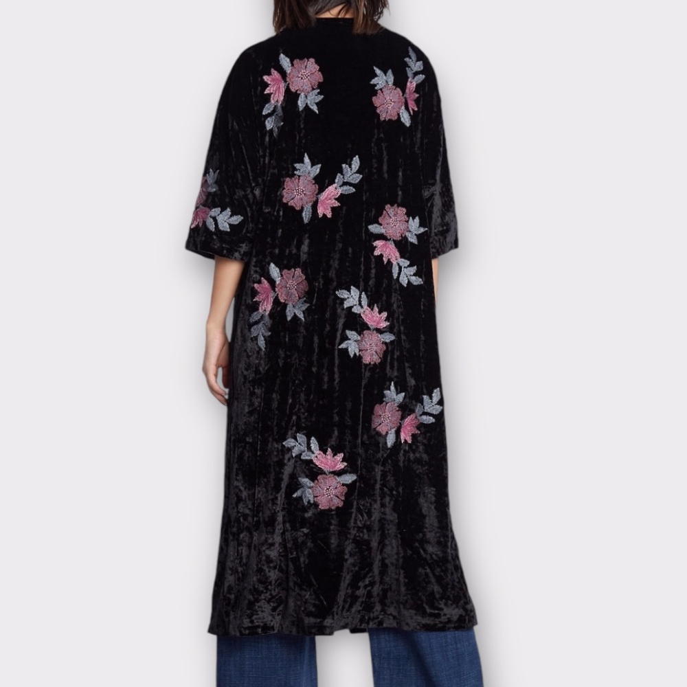 NWT Billy T Embroidered Floral Crushed Velvet Robe Kimono Duster Jacket - Picture 11 of 16